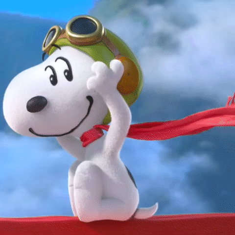 Snoopy Is Wearing A Green Hat And Goggles And A Red Scarf Around His Neck GIF
