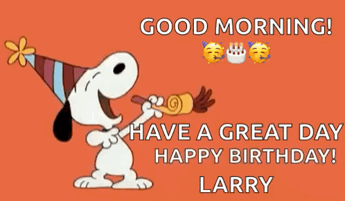 Snoopy Is Wearing A Party Hat And Blowing A Party Horn And Wishing Larry A Happy Birthday . GIF