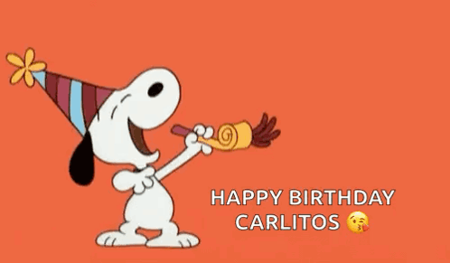 Snoopy Is Wearing A Party Hat And Blowing A Party Horn While Laying Down . GIF