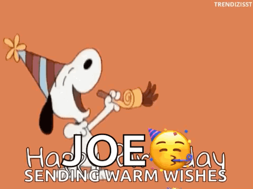 Snoopy Is Wearing A Party Hat And Blowing A Party Horn While Sending Warm Wishes . GIF