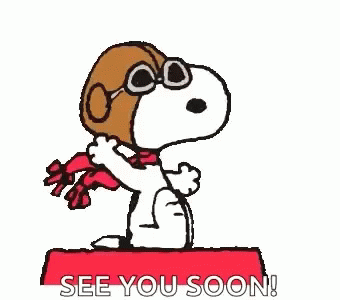 Snoopy Is Wearing A Pilot 'S Hat And Scarf And Is Sitting On A Red Box . GIF
