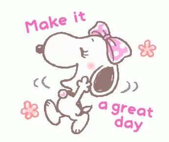 Snoopy Is Wearing A Pink Bow And The Words `` Make It A Great Day '' GIF