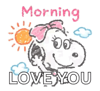 Snoopy Is Wearing A Pink Bow On His Head And The Words `` Morning Love You '' . GIF