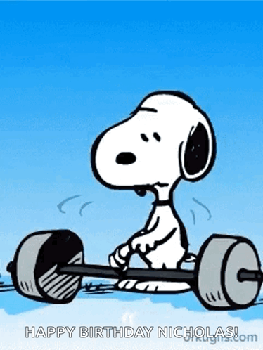 Snoopy Lifting Barbell Happy Birthday Nicholas