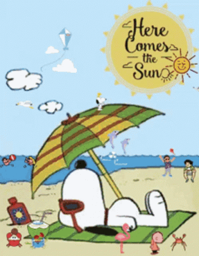 Snoopy Lying Under Umbrella Beach