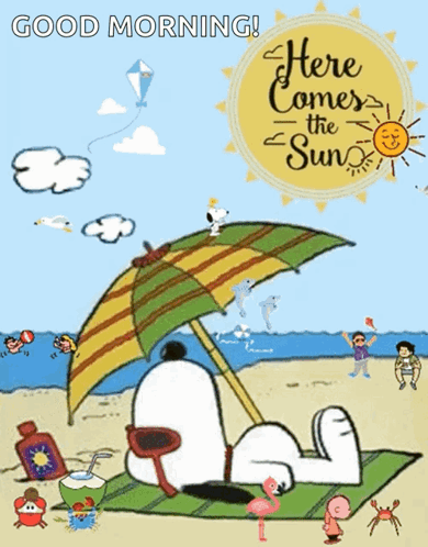 Snoopy Lying Under Umbrella Beach