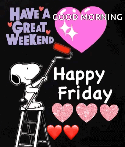Snoopy Painting Heart on Ladder