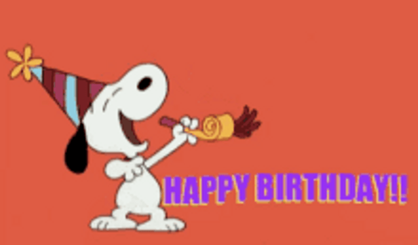 Snoopy Peanuts Blowing Party Horn Happy Birthday GIF