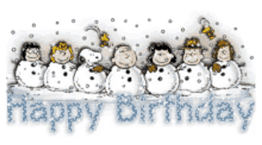 Snoopy Peanuts Happy Birthday Glittering Snowmen GIF