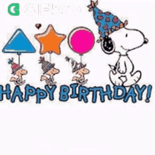 Snoopy Peanuts Happy Birthday With Balloon Shapes GIF