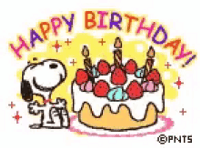 Snoopy Peanuts Happy Birthday With Strawberry Cake GIF