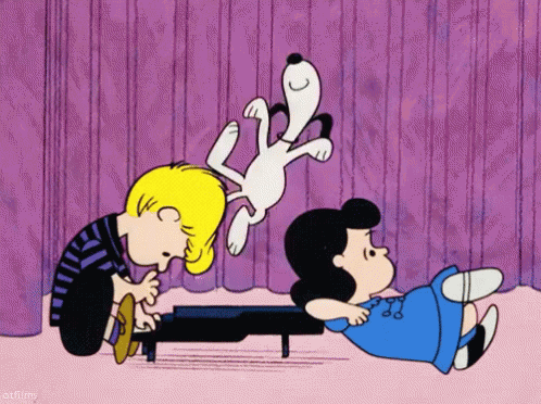 Snoopy Playing Piano Lucy Lying GIF