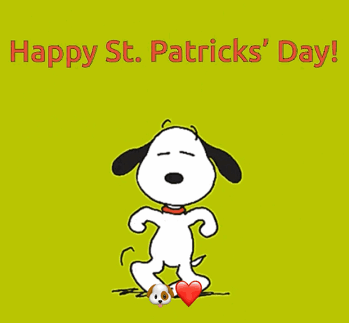 Snoopy Running With Heart on Foot Happy St Patrick's Day