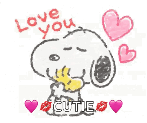 Snoopy Saying Love You Cutie With Pink Hearts