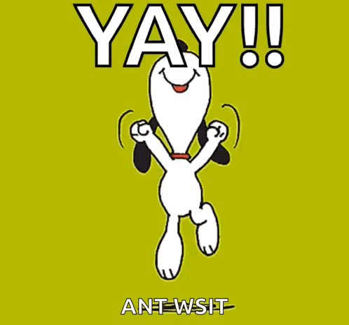 Snoopy Saying Yay Ant-Wsit GIF
