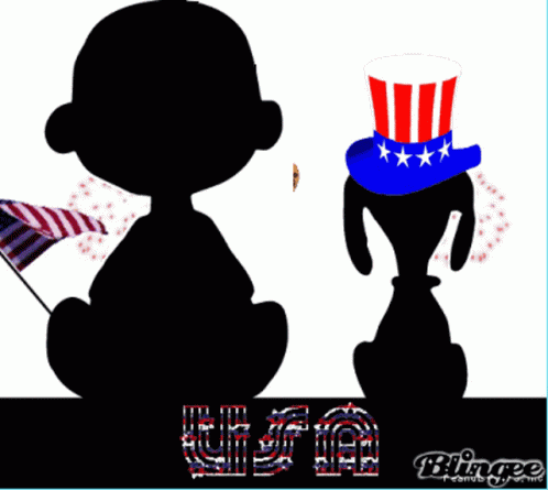 Snoopy Silhouette in Uncle Sam Hat and American Flag