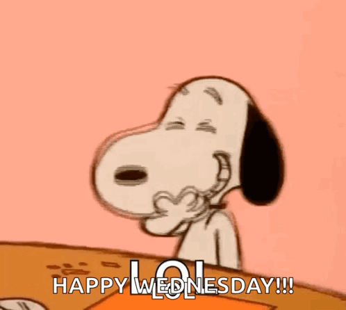 Snoopy Sitting at Table Saying Happy Wednesday