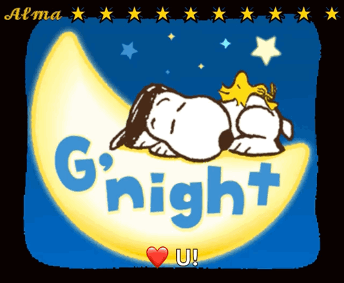 Snoopy Sleeping on Crescent Moon Saying G'night