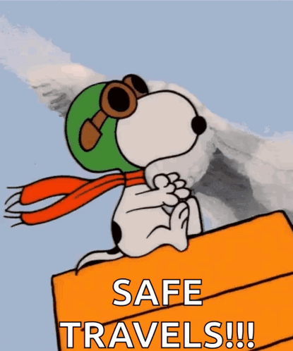 Snoopy Wearing Helmet and Goggles Safe Travels