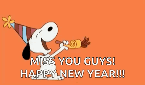 Snoopy Wearing Party Hat Blowing Horn Saying Miss You Guys Happy New Year