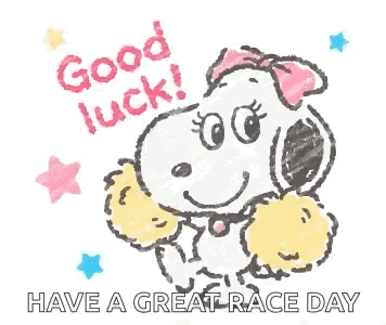 Snoopy Wearing Pink Bow Holding Pom Poms Good Luck