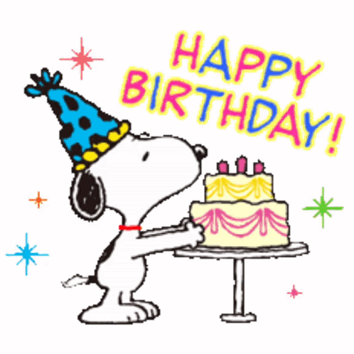 Snoopy With Party Hat Holding Birthday Cake GIF