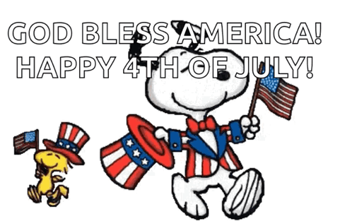 Snoopy Woodstock American Flags God Bless America 4th July