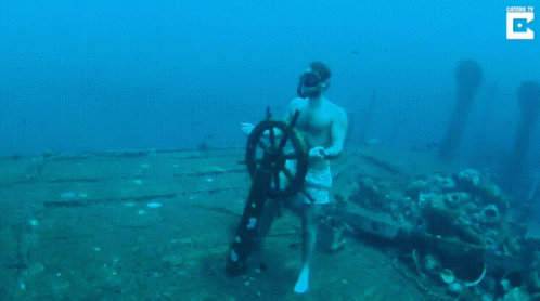 Snorkeling Guy Wrecked Ship GIF