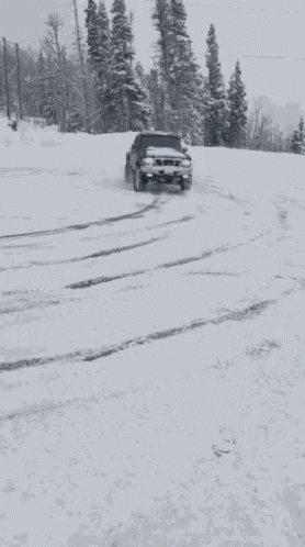 Pickup Truck Skidding On Snow Day GIF
