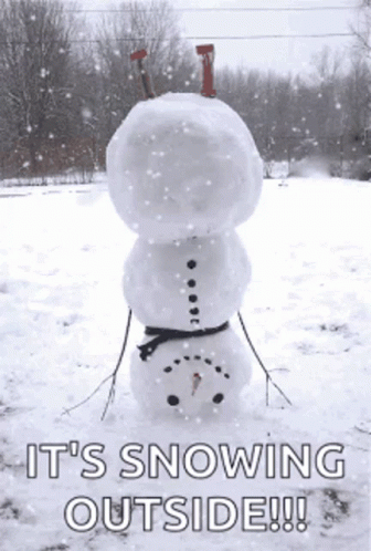 Inverted Snow Man Hanging Outside On Snow Day GIF
