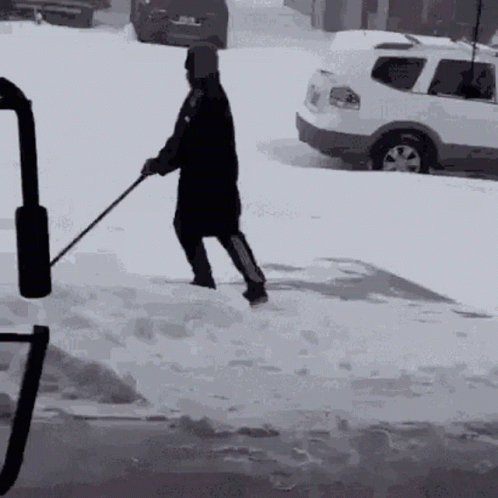 Drunk Man Plowing On Snow Day GIF