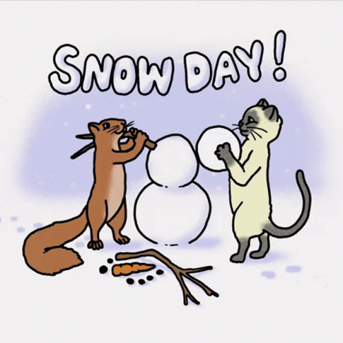 Animated Cat And Squirrel Enjoying Snow Day GIF