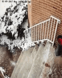 Snow Season Slippery Stairs Guy Falling Down Stairs GIF