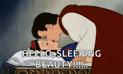Snow White and Prince Charming Kissing Hello Sleeping Beauty