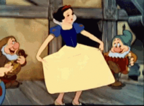 Snow White And The Seven Dwarfs Are Dancing In A Cartoon Scene . GIF