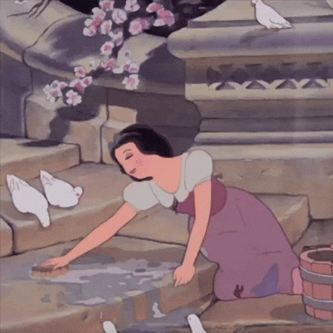 Snow White From Snow White And The Seven Dwarfs Is Cleaning The Floor With A Bucket GIF