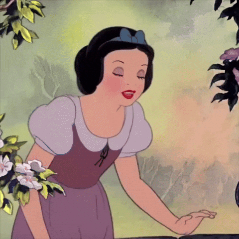 Snow White From Snow White And The Seven Dwarfs Is Standing In Front Of Flowers GIF