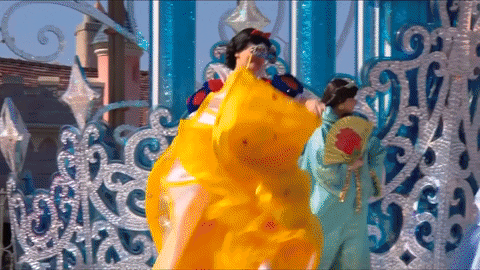 Snow White Hopping With Mask In Disneyland GIF