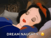 Snow White Is Sleeping In A Bed With Her Eyes Closed And The Words Dream Naughty . GIF