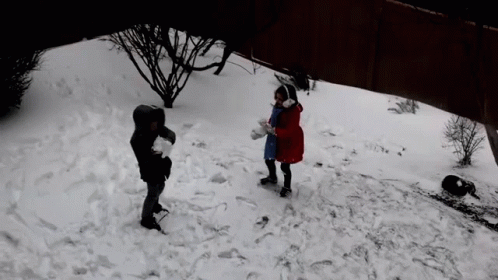 Children Playing Snowball Fight GIF