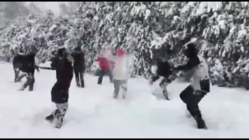 People Playing Snowball Fight GIF