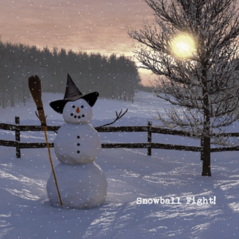 Snowball Fight Attack Winter Sunset Snowman GIF