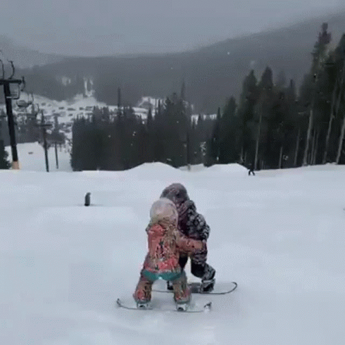 Snowboarding Cute Kids Holding Hands GIF