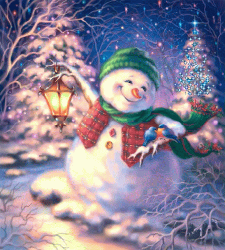 Lantern Snowflakes Snowman GIF