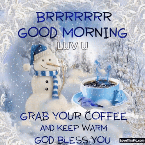 Snowman and Coffee Cup Saying Good Morning