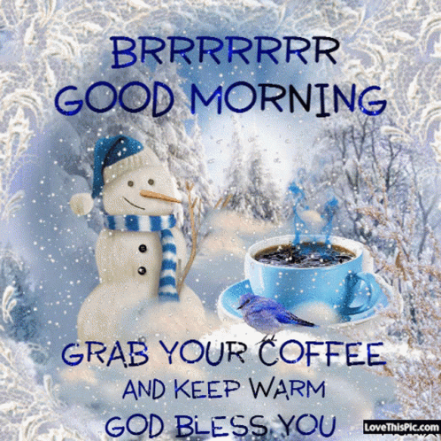 Snowman and Coffee Saying Good Morning