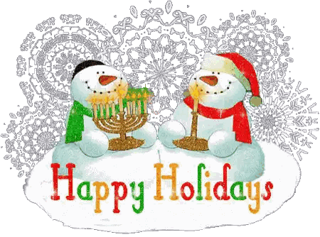 Snowman Holding Menorah Happy Holidays