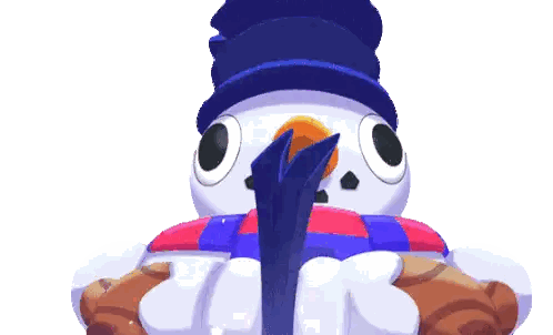 Snowman in Blue Hat and Scarf Holding Sword