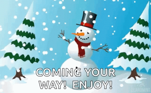 Snowman in Top Hat and Scarf Coming Your Way