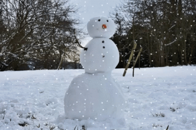 Snowman Standing With Snow Flakes GIF
